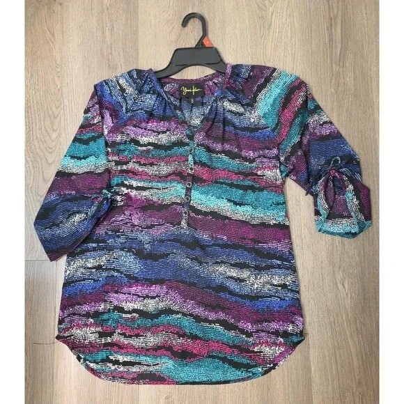 Yumi Kim Multicolor Abstract Print Blouse Women’s Size S Long Sleeve Top - Picture 1 of 13